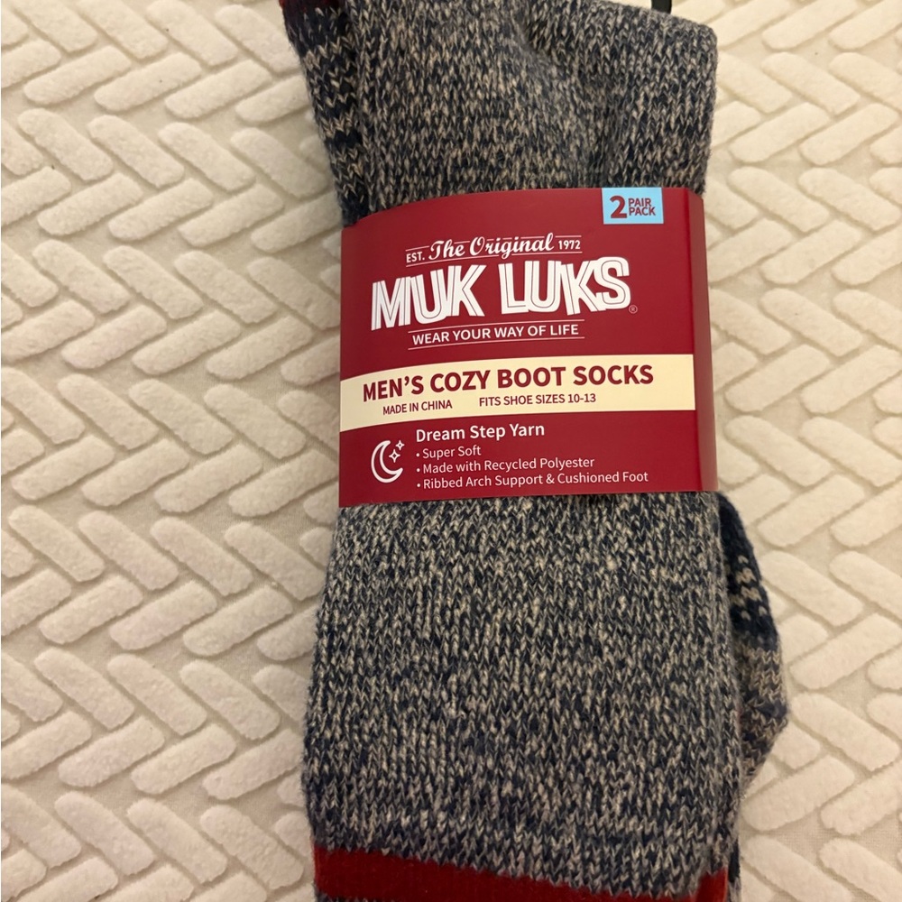 Muk Luks Men's Boot Socks - Blue and Red Multi -NWT